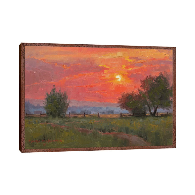 Fire Light by Mark McKenna - Painting on Canvas, 66.04cm H x 101.6cm W x 3.81cm D, Classic Brown Wood Framed