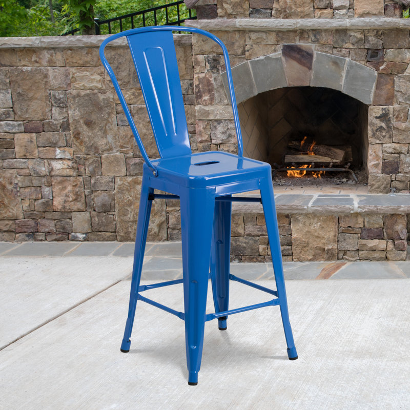 Tabouret de bar Iddings, Bleu antique patiné, 4, Tabouret de comptoir (siège d'une hauteur de 24 p