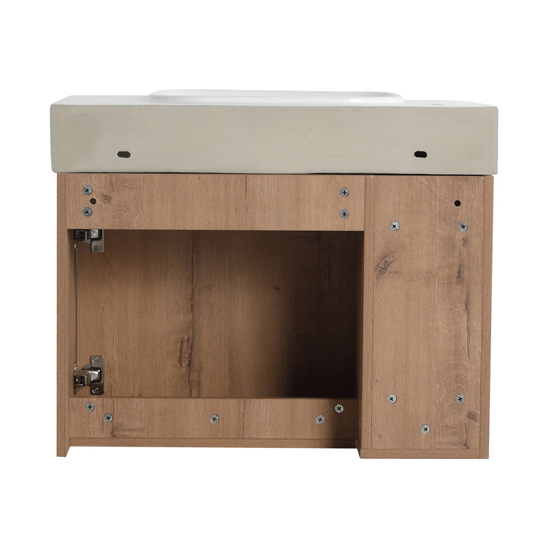 Meuble-lavabo mural 26 po avec lavabo en céramique blanche et porte à fermeture en douceur, emballage KD, Imitation chêne