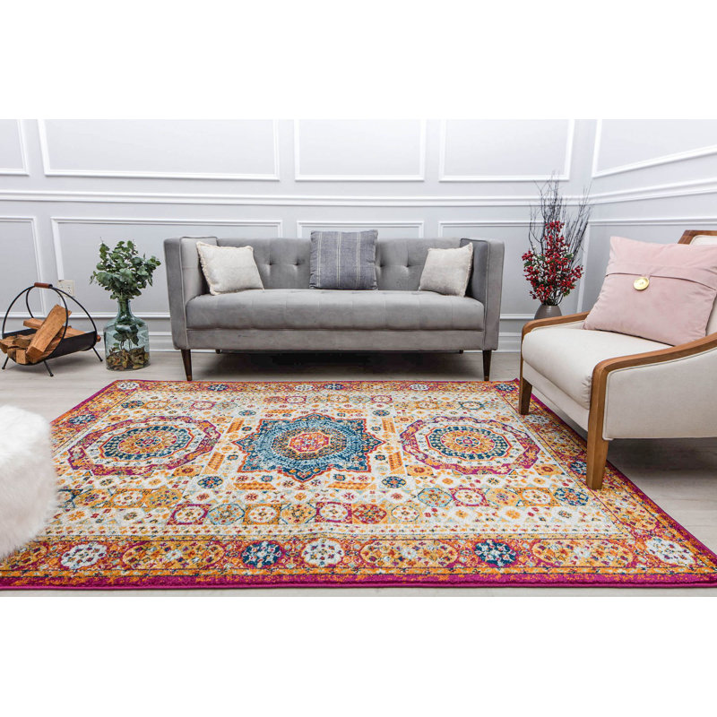 Tapis oriental bleu / orange Bartolo, Rectangle 5 pi 3 po x 7 pi