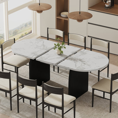 Table de salle à manger ronde extensible en bois de 110 cm (43,3 pouces) avec pieds incurvés et rallonges pivotantes, pour 4 à 8 personnes.