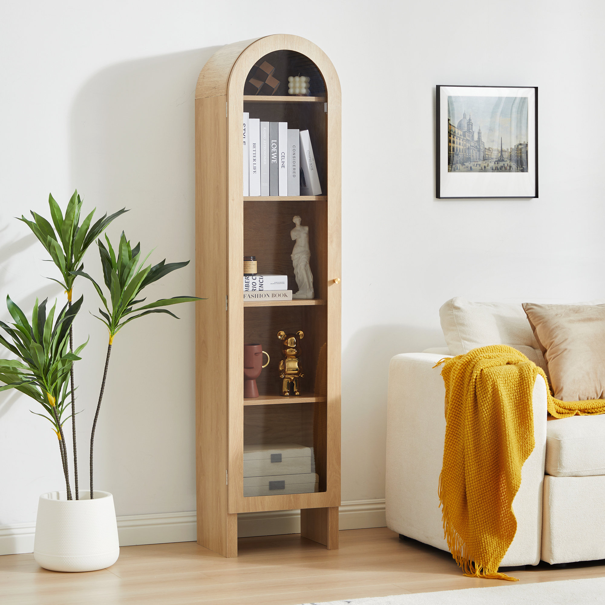 67'' Tall Arched Storage Display Cabinet Bookcase