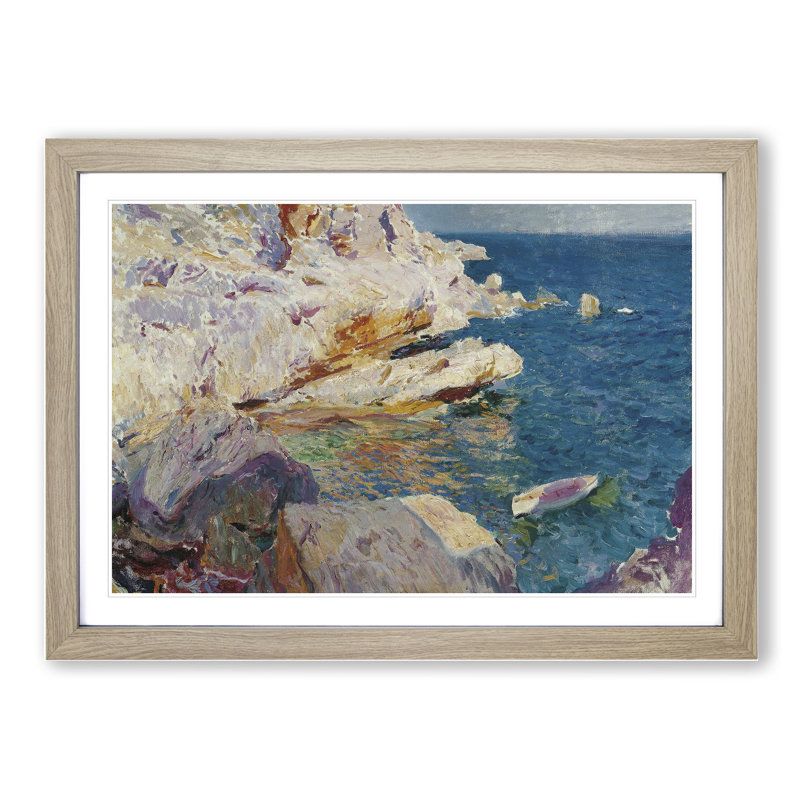 Sea Cliffs by Joaquin Sorolla Y Bastida - Picture Frame Painting on MDF, Oak Framed, 36cm H x 48cm W x 2cm D