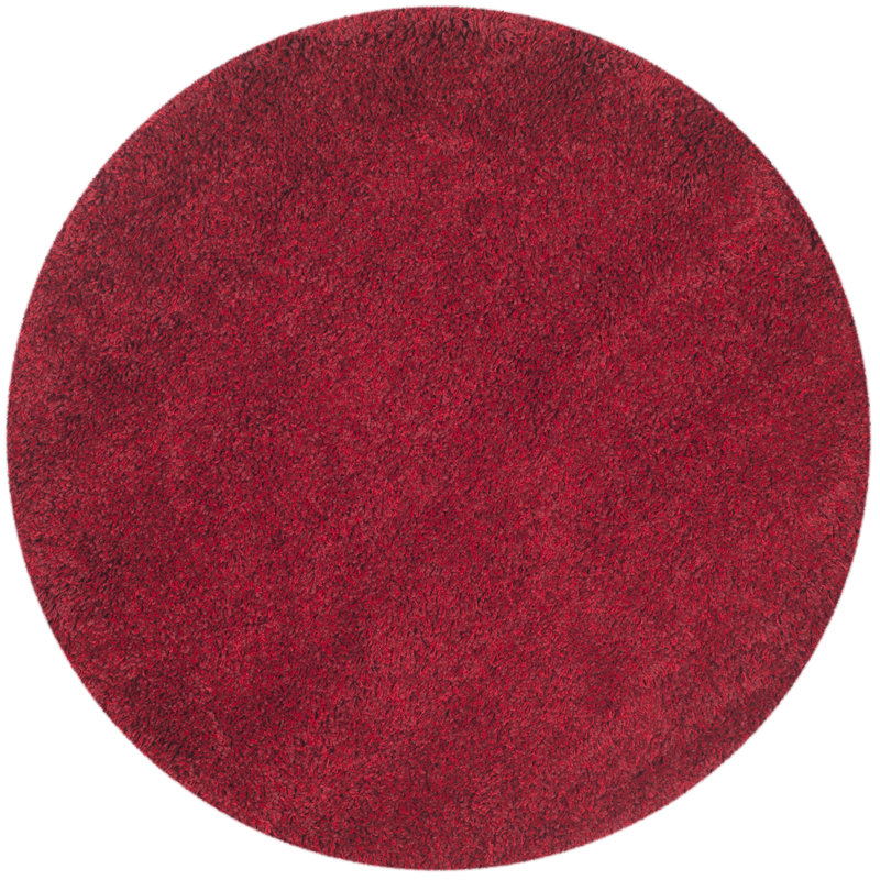 Angeliya Shag Performance Solid Color Rug, Round 4', Red