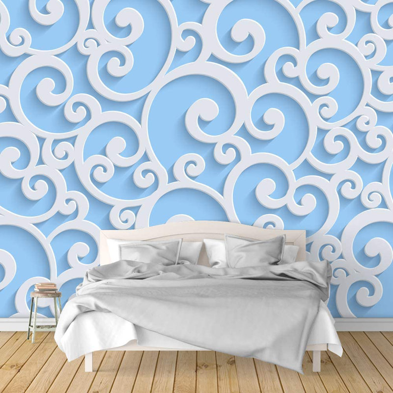 Modern Abstract Peel & Stick Floral Border, Light Blue, 100" L x 144" W