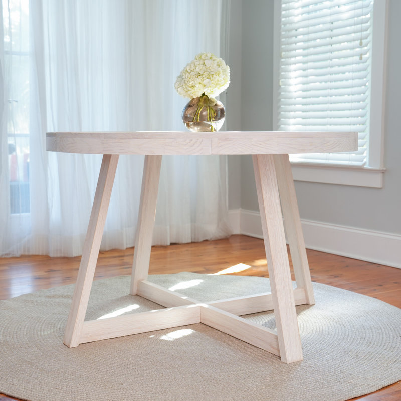 Carlesha Solid Pine Wood Round Dining Table, White Sand