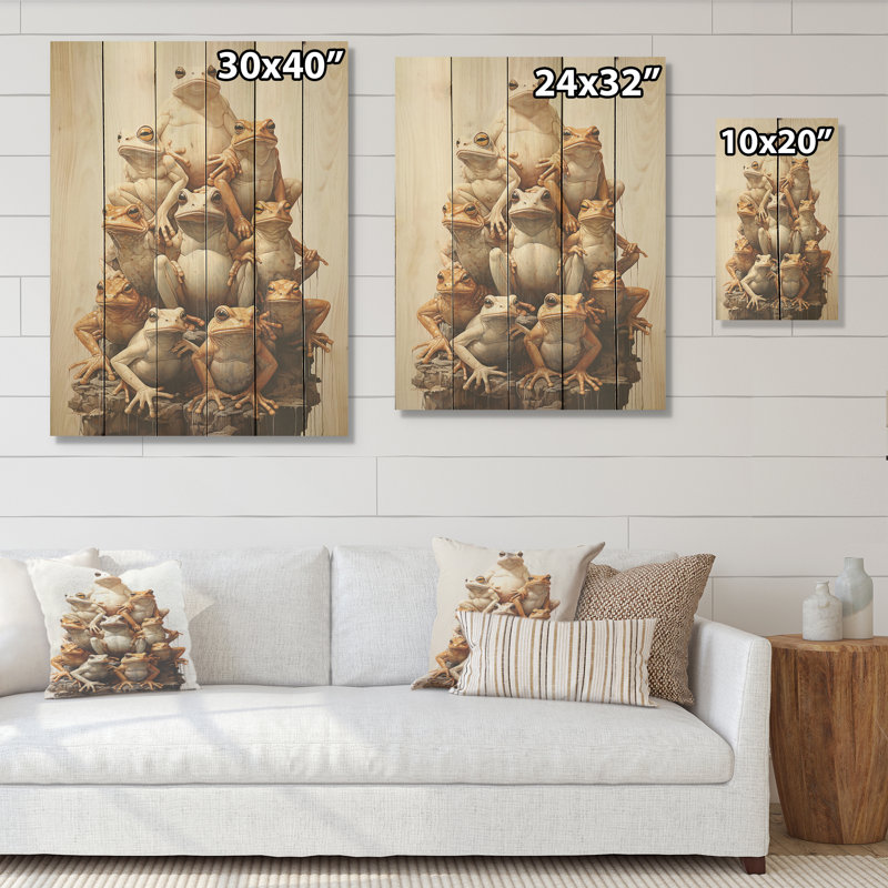 Minimalisme grenouille pyramide - grenouilles et crapauds, art mural sur bois de pin naturel, H 20 po x l 10 po