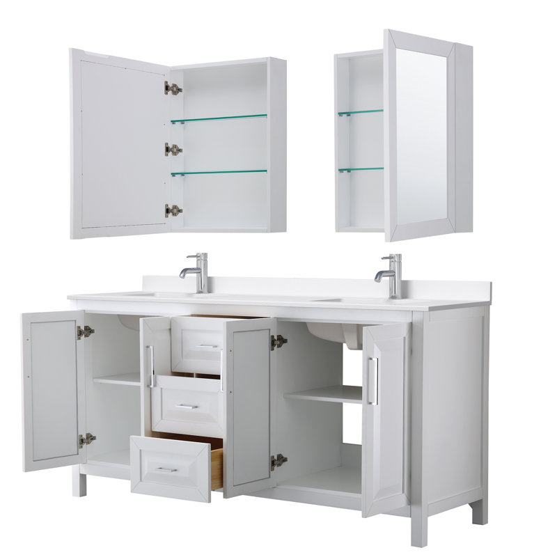 Daria 72'' W Vanity, White, Polished Chrome, Giotto Quartz