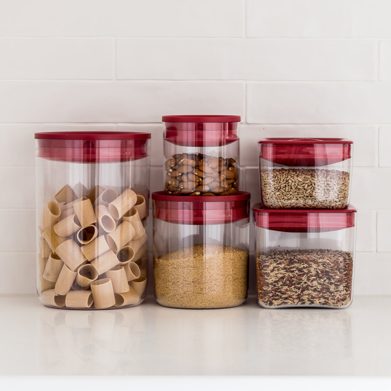 PANTRY CUBE - COUVERCLE BLANC - PETIT ENSEMBLE DE 3 (1 pte, 2 pintes, 3,5 pintes), Rouge / transparent