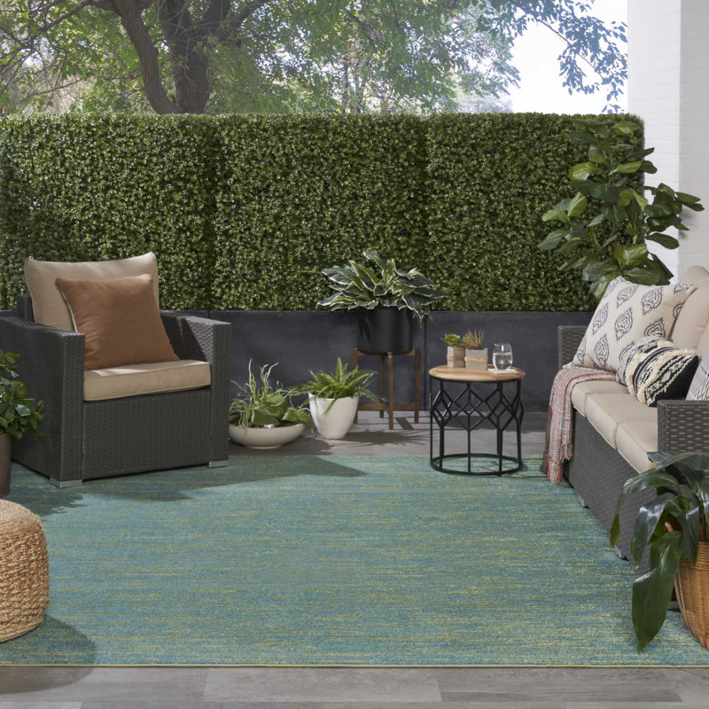 Mullican Sandy Solid Blue/Green Easy Care Indoor/Outdoor Area Rug, Square 9'