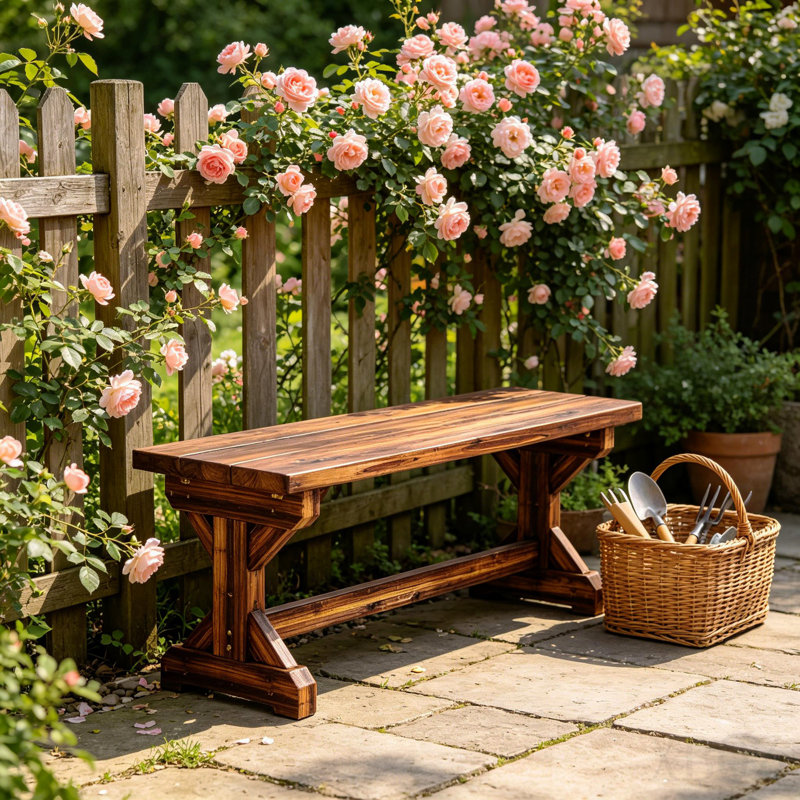 Backless Park Bench,Patio Loveseat,Outdoor Wooden Bench