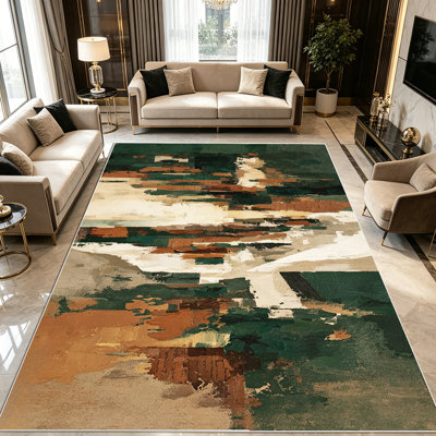 1PC Abstract Earth-Tone Oil Painting Style area rugs for Living Room, Soft and Comfortable, Suitable for all seasons, easy-to-maintain, machine washable Indoor floor mat, Under Table Farmhouse suitable for Dining Table, Coffee Table, Entryway,