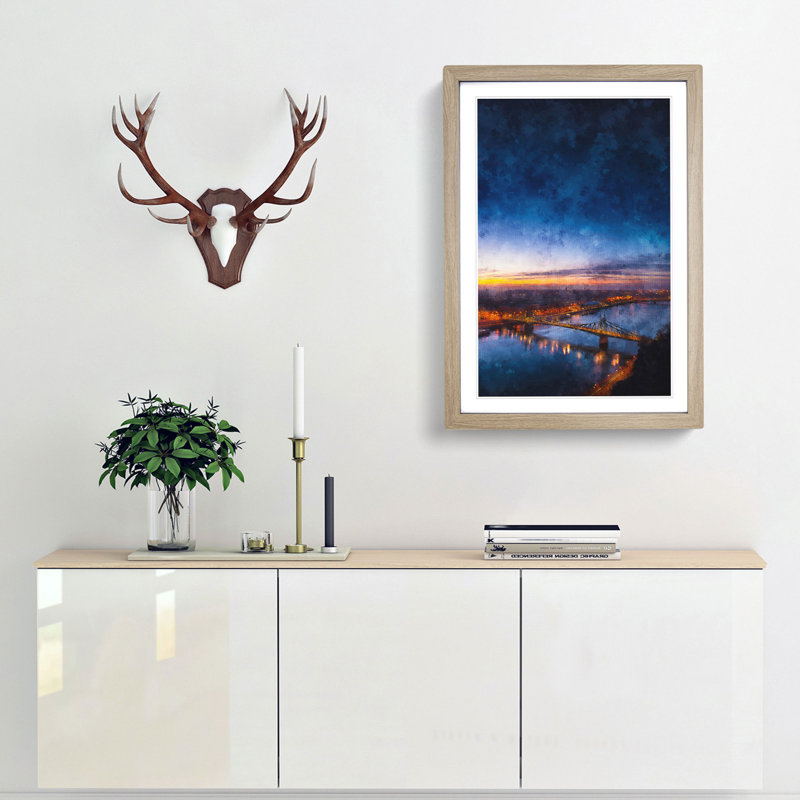 Budapest Skyline in Hungary - Picture Frame Painting Print, 45cm H x 33cm W x 2cm D, Oak Framed