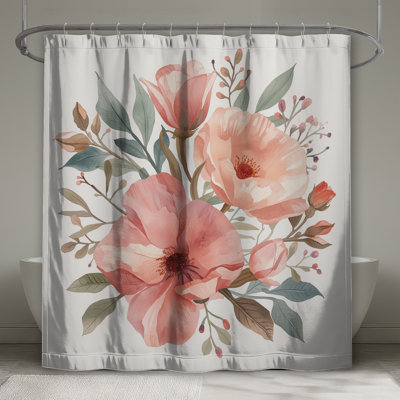 Rideau de douche rose à motif floral extra long