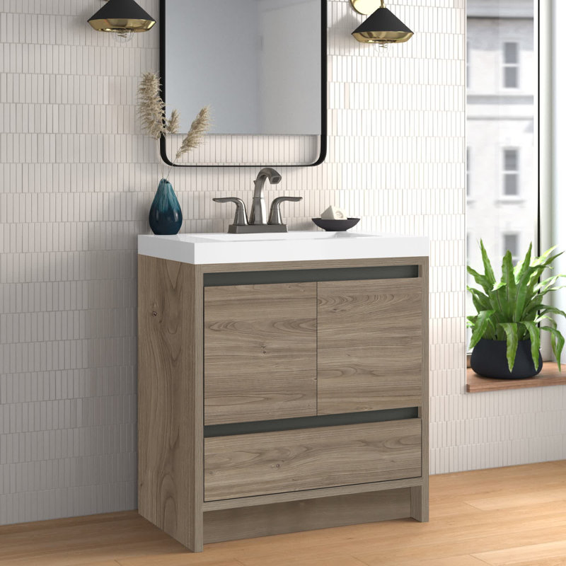 30.5" Single Bathroom Vanity With Cultured Marble Top, Forest Elm
