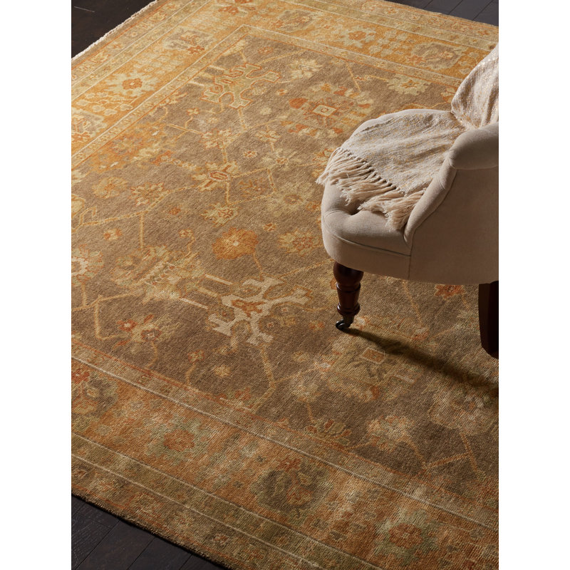 Oushak Oriental Hand-Knotted Wool Brown/Rust Area Rug, Rectangle 10' x 14'