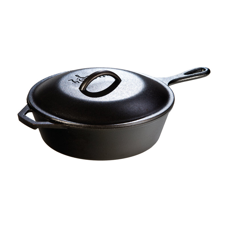 Black Cast Iron 3.2 Qt Round Skillet with Lid