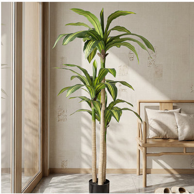 5' Artificial Dracaena Tree with Black Plastic Pot, 1pc/set
