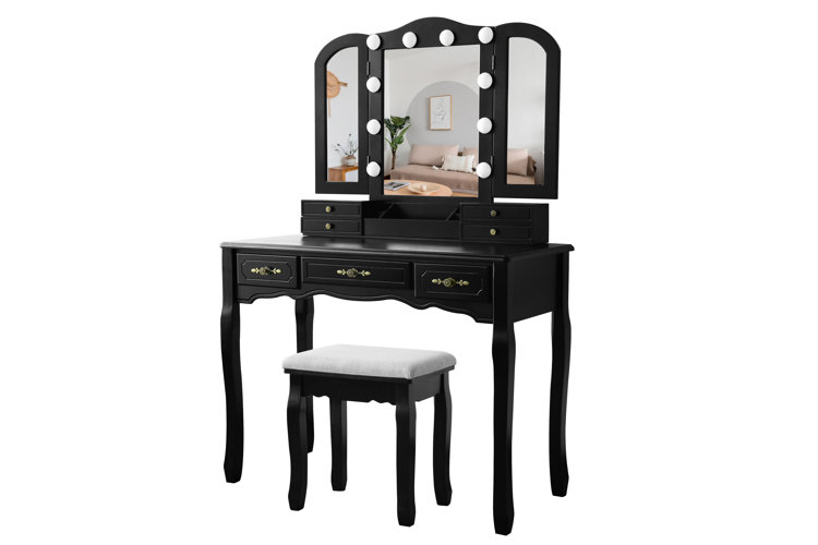 Heartley LED Bulbs Solid Wood Vanity with Mirror