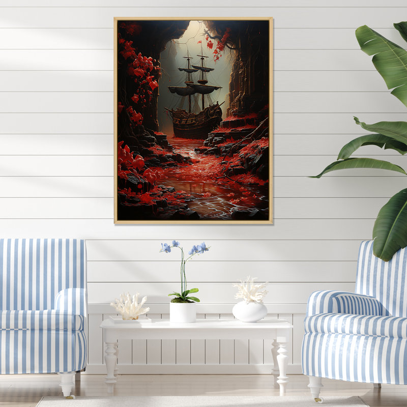 «Buccaneer Rogues Ship - Pirate», art sur toile, Cadre flottant érable, H 40 po x l 30 po x P 1,5 po
