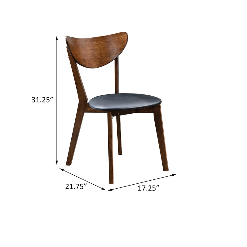 Chaise d'appoint de style Mid-Century moderne, finition noyer foncé, revêtement noir de 2 noyer, chaise