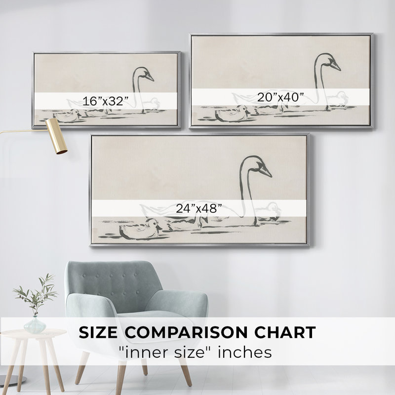 Swan Sketch III- Framed Gallery Wrapped Canvas -Ready to Hang, H 21 po x l 41 po, Argent argent