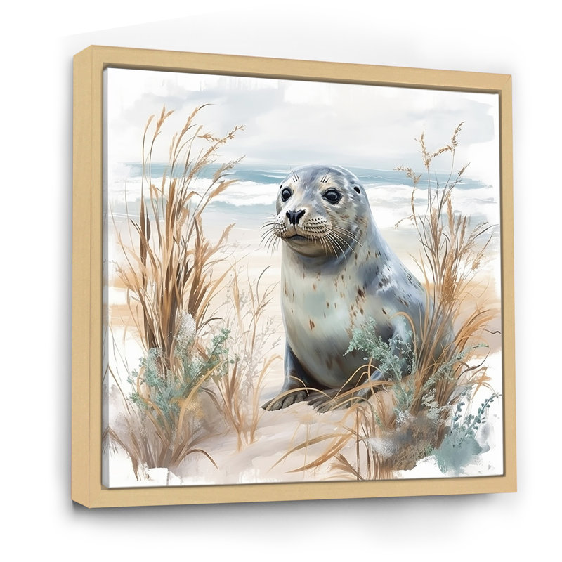 «Coastal Animal Charm In Winter», reproduction d'art sur toile plage et océan, Cadre naturel flottant, H 30 po x l 30 po