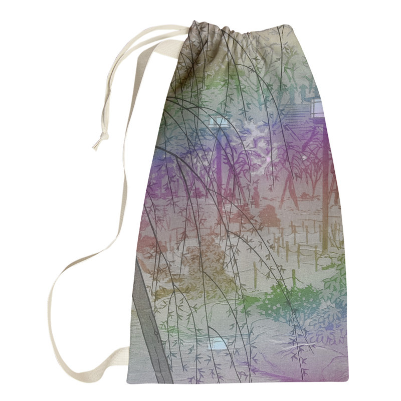 Maez Fabric Laundry Bag with Handles, Small ( 64" H x 20" W x 1.5" D), Pink/Green