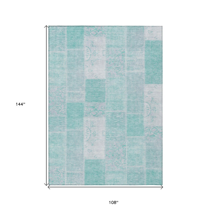 Tapis bleu sarcelle et argent 9 pi x 12 pi