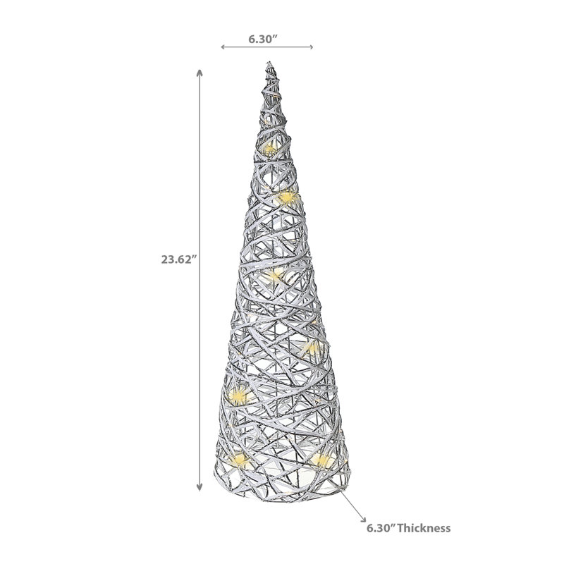 Arbre à papier cône à DEL moyen, Blanc / argent, H 23,62 po x l 6,3 po x P 6,3 po