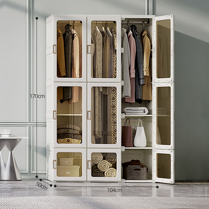 Organisateur de vêtements pour garde-robe pliable avec portes magnétiques, 9 portes et 3 cintres