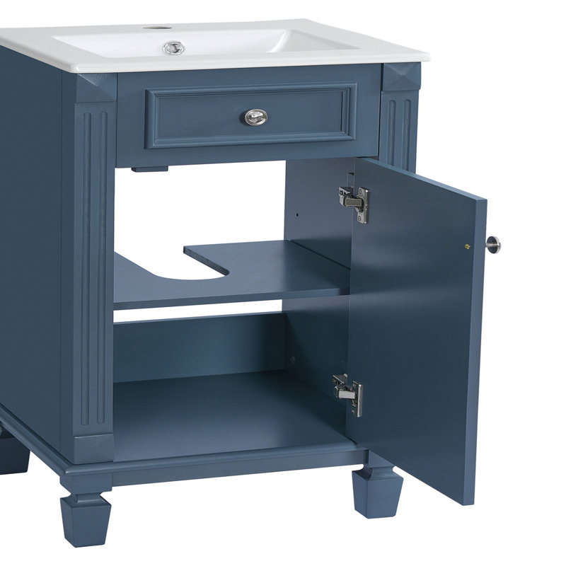 Meuble-lavabo 18 po avec lavabo en céramique, Bleu