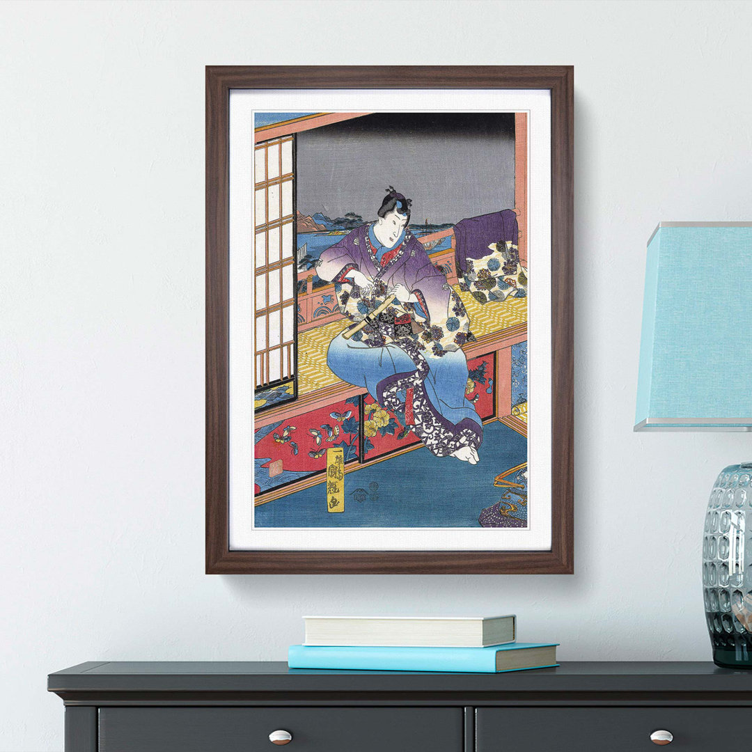 Holding a Flute by Utagawa Kuniteru - Framed Print