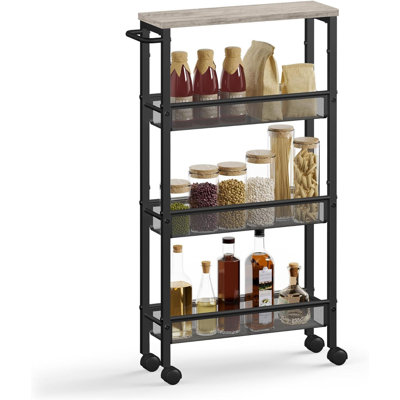 Slim Rolling Cart 5 Tier Storage Cart Narrow Cart with Handles, Metal Frame