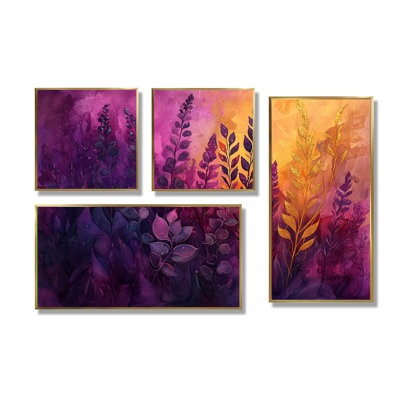 Lavande et plantes succulentes, paysage de plantes I - art mural floral 4 pièces