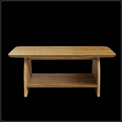 Table basse rectangulaire moderne à double couche avec rangement intégré, rebords arrondis et assemblage facile pour les salons.