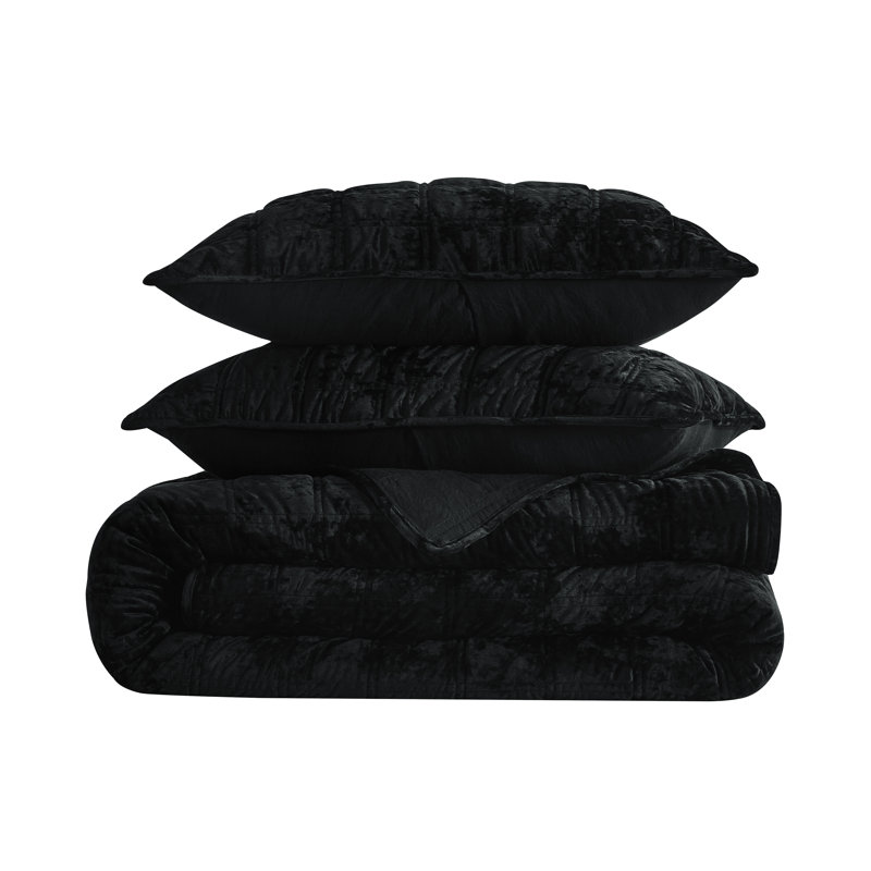 Oversized King Black Velvet Reversible Quilt Set
