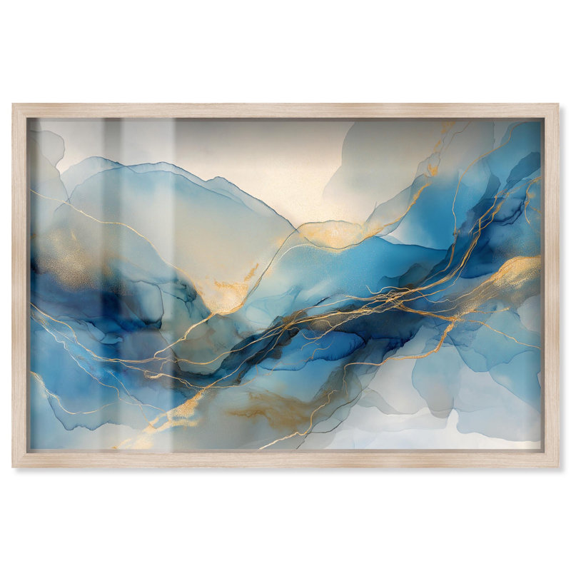 Art mural abstrait postmoderne Flow II Shadowbox par Art Remedy, Crème, crème, H 17 po x l 25 po