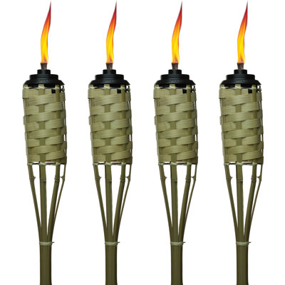 TIKI® Brand Weather Resistant Coated 4-Pack 57 Inch TIKI Torch Bamboo Classic Weave Brown - 112011368