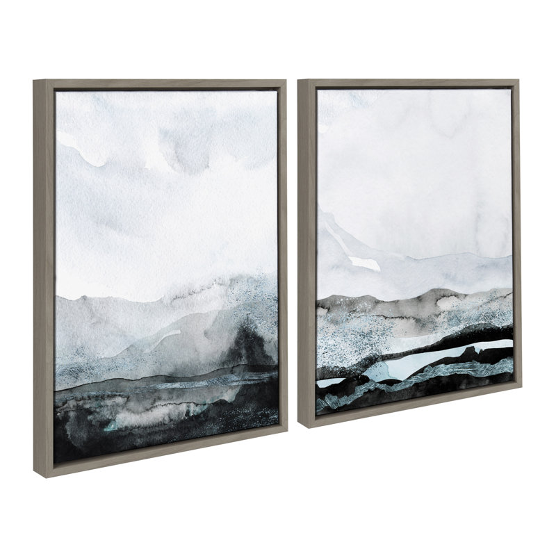 "Blue Layers" par Maja Mitrovic de Makes My Day Happy, ensemble d'art mural sur toile encadrée, 2 pièces 18 x 24, Gris