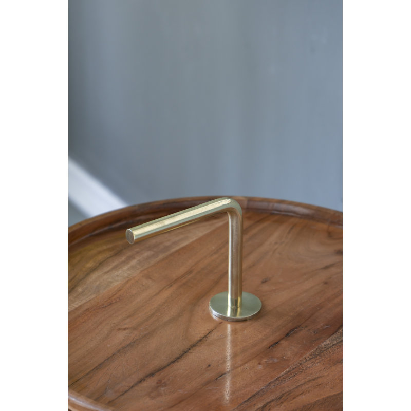 Table d'appoint en bois d'acacia avec pieds en acier à trépied, brun / or, 16 po x 23,5 po