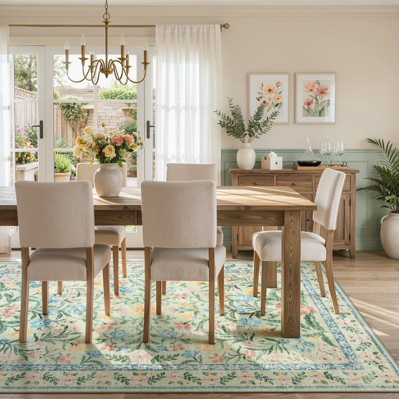 Kaldi Kaldi Oriental Botanical Floral Machine Washable Area Rug with Non-Slip Backing for Living Room, Dining Room, Bedroom