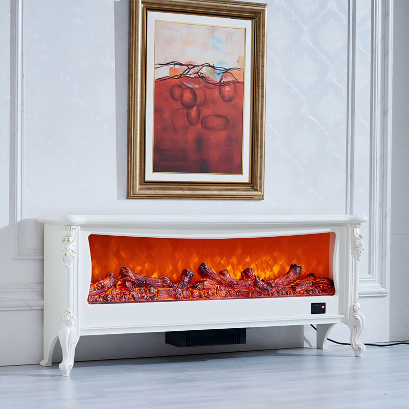 Foyer électrique 54,33 "moderne et minimaliste sculpté avec flamme réaliste et fonction de chauffage