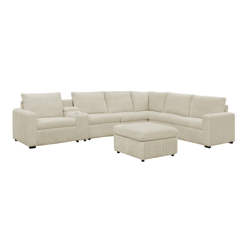 Canapé modulaire inclinable électrique Restmyer, Velours côtelé beige