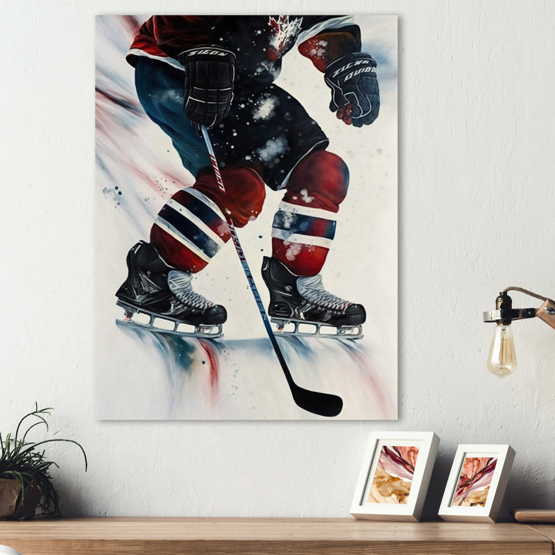 Joueur de hockey sur glace pendant le match II - impression sans cadre sur métal, H 20 po x l 12 po x P 1 po