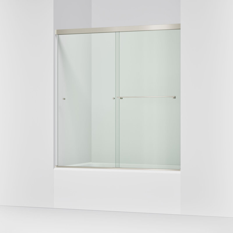 Revel 59.63'' x 62'' Double Sliding Bath Door with CleanCoat Technology, Anodized Brushed Nickel, Crystal Clear