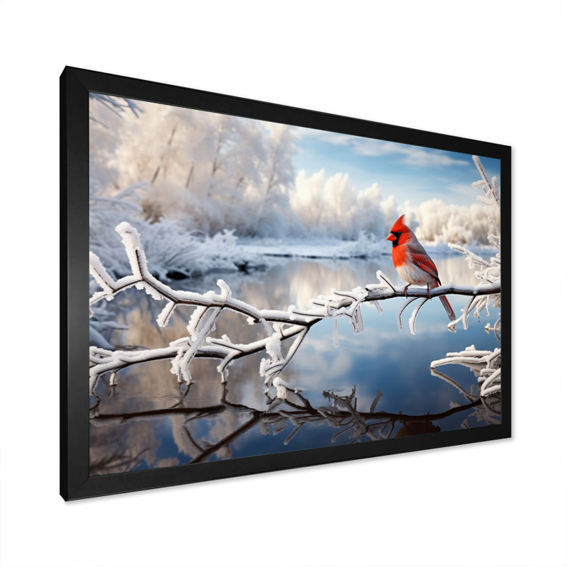 Canada, cardinal rouge, Winter Wonderland III - impression, H 34 po x l 44 po x P 1,5 po, Cadre doré simple
