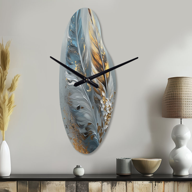 Horloge murale asymétrique en métal Doles Wanderlust I - Glam Feather, Médium