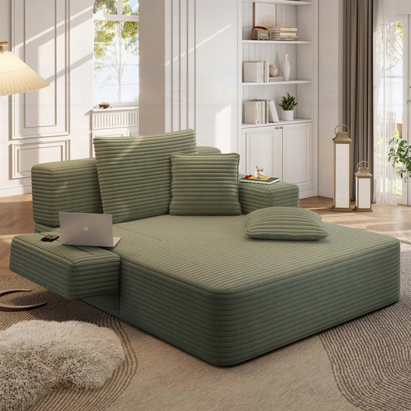 Méridienne rembourrée avec 3 coussins, pour petits espaces, salon, appartement, Vert