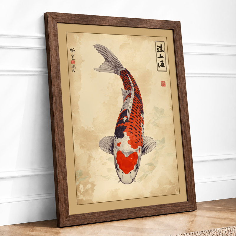 Koi in Stillness Japandi - Framed Print, A3 - 42.0 x 29.7 cm, Walnut